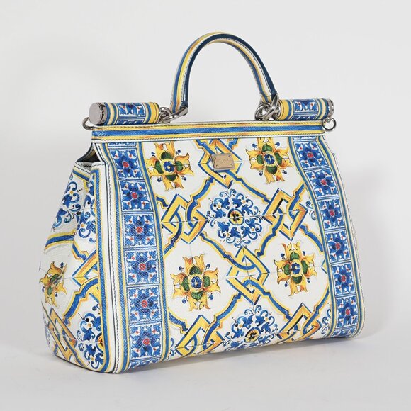 Dolce & Gabbana Majolica Print Miss Sicily Medium Bag Blue White - Picture 8 of 11